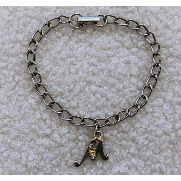 Unbranded Jewelry - Vintage Silvertone Rhinestone Initial "M" Charm Bracelet 7 in